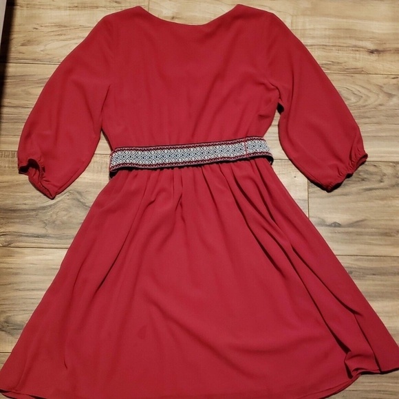 BCX Women Red 3/4 Sleeve Belted Dress Career Fit & Flare Size XS - Picture 2 of 7